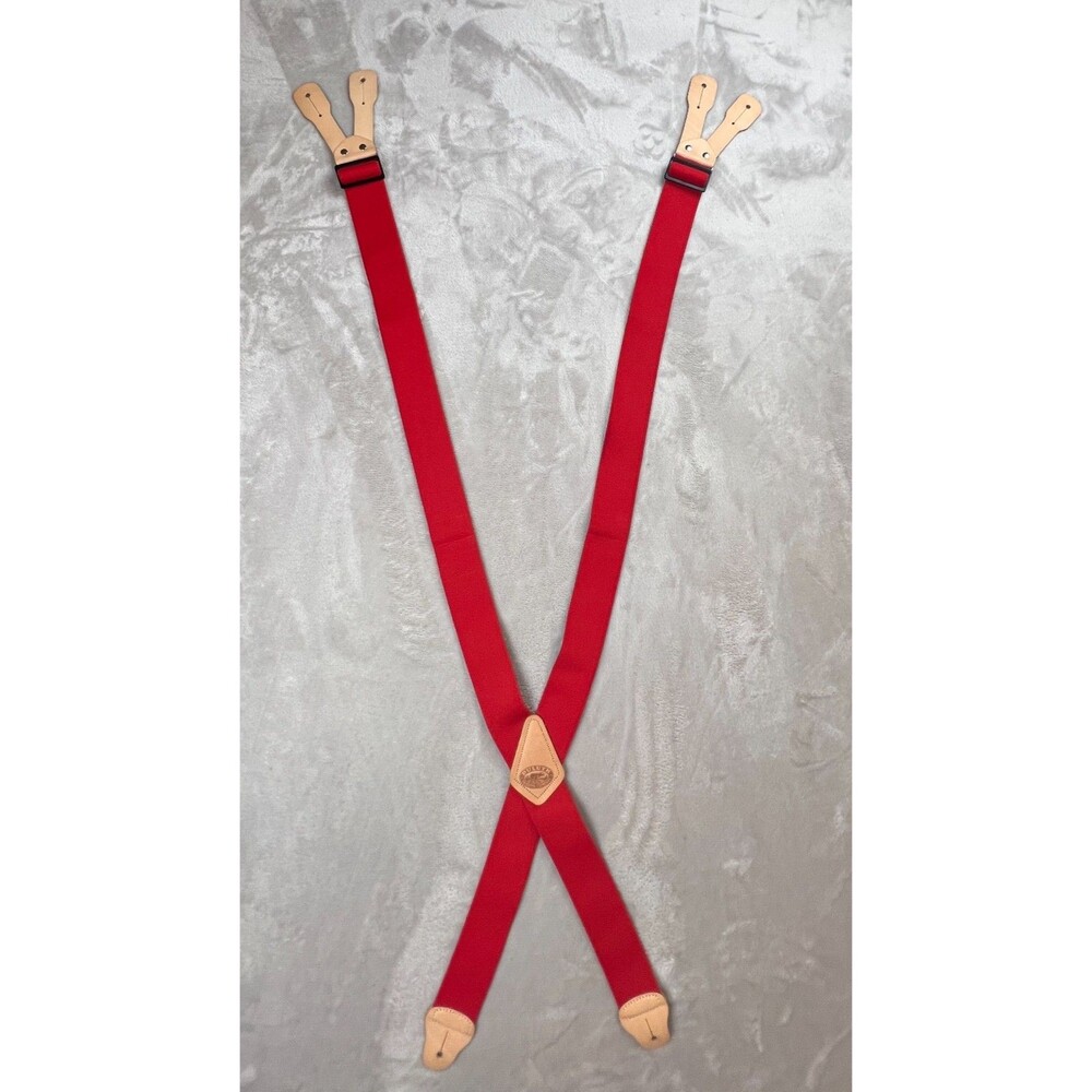Duluth Trading 2” Suspenders Red Button Braces Leather Logger Workwear Stretch